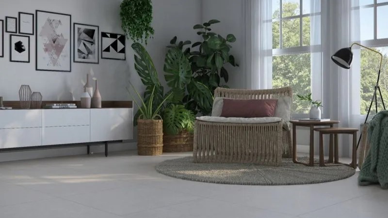 sala de estar com piso de porcelanato