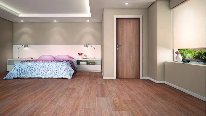 quarto de casal moderno com piso laminado