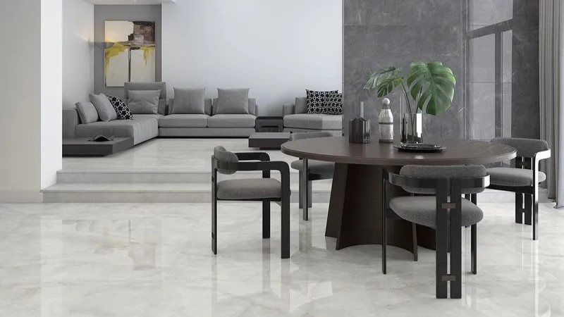 Sala de estar moderna com mesa de jantar elegante.