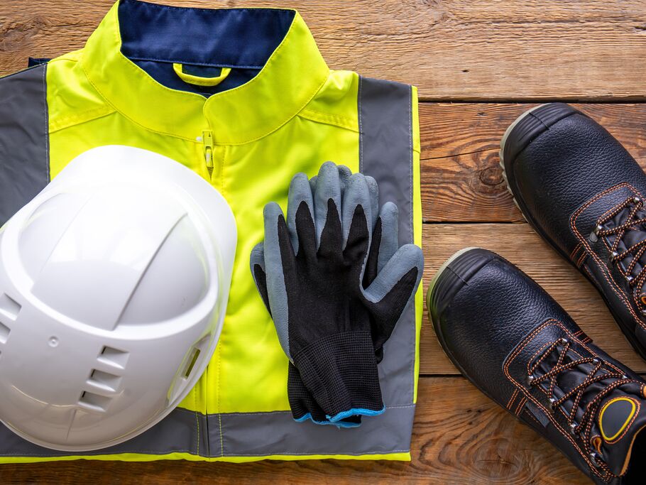Equipamentos de proteção: capacete, luvas e botas.