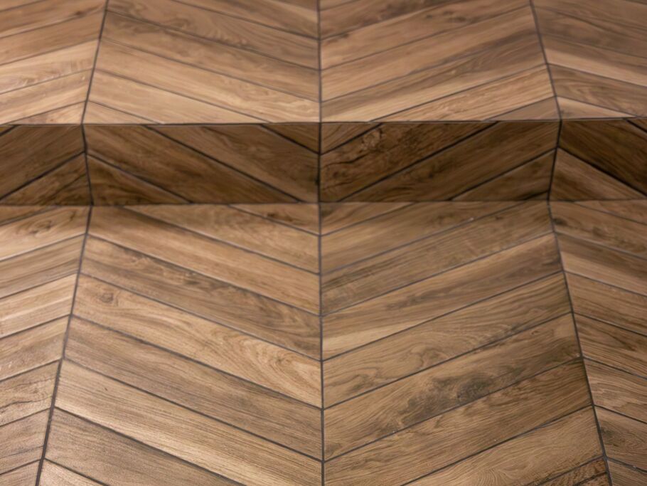 Piso de madeira em padrão herringbone